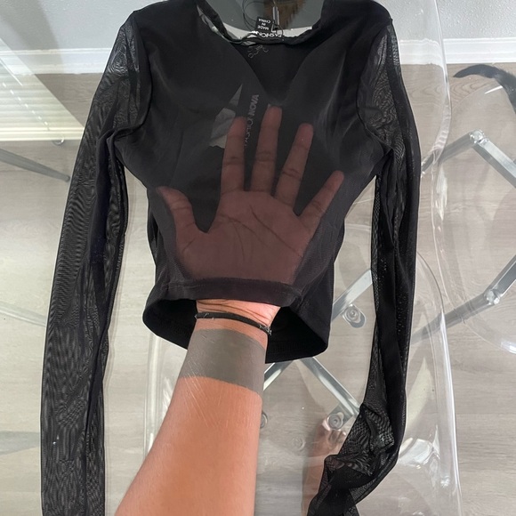 Fashion Nova Chic Black Top with Sheer Sleeves - Picture 2 of 4